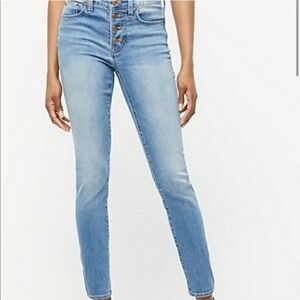 J Crew 9 inch high rise toothpick light wash 4 button front stretch jeans Sz 29